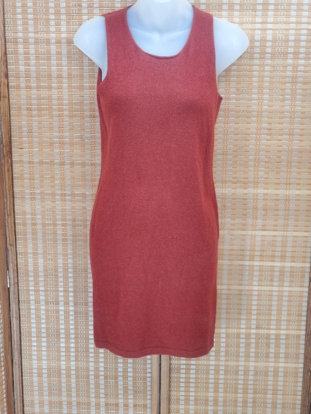 ♤ Tomas Maier Brick Red Cashmere Sleeveless Shift Dress Size 38/Small
